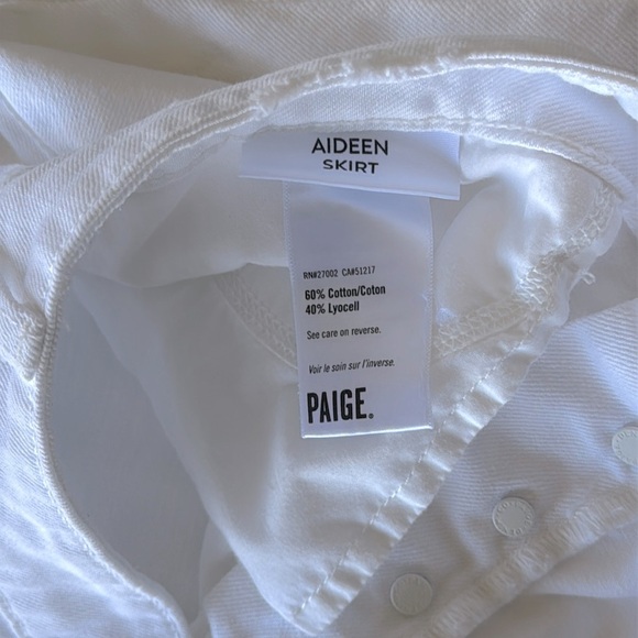 Aideen White Button-Front Denim Mini Skirt Stretch Cotton Blend Raw Hem Sz 10 - Picture 9 of 14